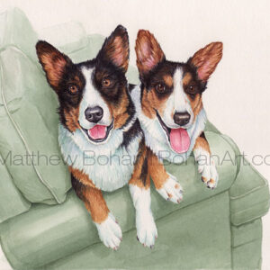 Corgis (Transparent Watercolor on 140lb HP Paper 8 x 10 in) Private Collection