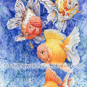 Fancy Goldfish (9x24 inch Transparent Watercolor on Arches 140lb HP paper) Original Available.